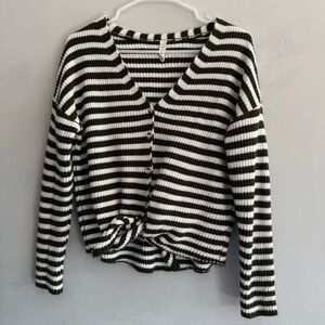 Knit Striped Olive Green Sweater